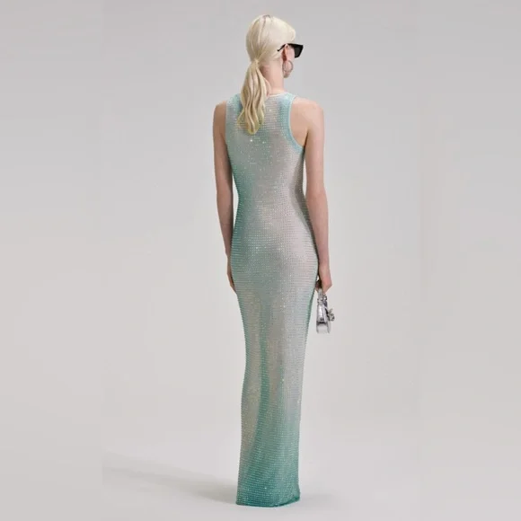 Self Portrait Green Contour Print Rhinestone Dress - Picture 3 of 17